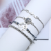 Set Armbanden - Wereldbol Hartslag Diamant Zilverkleurige Armband - 4 delig