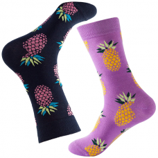 Sokken - 2 paar - Ananas - Blauw - Paars - Maat 37-44