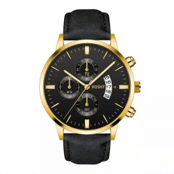 Vosht Gold Black - Zwart Kunstleer - Heren Horloge
