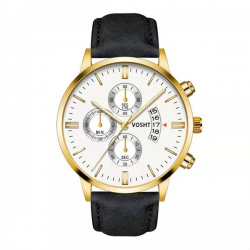 Vosht Gold White - Zwart Kunstleer - Heren Horloge