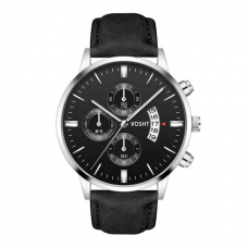 Vosht Silver Black - Zwart Kunstleer - Heren Horloge