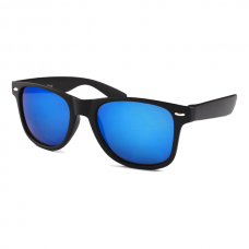 Wayfarer Mat Zwart - Blauw Spiegel